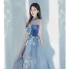 Blue Dress 2024 Spring New Flying Sleeves Celebrity Party Long Adult Ceremony Art Exam Banquet Evening