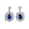 Pendientes SpringLady Plata de ley 925 6 8 MM Zafiro ovalado Diamante con alto contenido de carbono Piedra preciosa Gota brillante para mujeres Studs Joyería