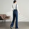 Pantalones de mezclilla con tirantes para mujer en otoño, pierna ancha, sueltos, novedad de 2023, cintura alta, adelgazante, pierna recta, pantalones con tirantes de estatura pequeña que reducen la edad