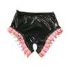 Sissy Sexy Lingerie Exotic PVC Shiny Open Crotch Panties Rufflesパッチワークブリーフ