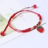 Bangle Strawberry Cherry Pendant Lucky Red Rope Braided Bracelet Year Christmas Birthday Party Gift Fruit Accessory