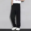 men Pants Ice Silk Casual Lg Pants Elastic Waist Butts Fly Pockets Trousers Straight Wide Leg Draped Busin Pants 83YP#