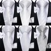 Bow Ties White Folral Silver Paisley Wedding For Men Business Party Formal Accessories Cravat 8cm Necktie Set Handkerchief Mens Gift