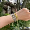 Charme Pulseiras Yastyt Luxo Strass Jóias Para Mulheres Handmade Bead Tecido Leopardo Padrão Pulseira Ouro Sier Cor Jóias D Dhhln