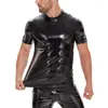 T-shirt da uomo S-5XL T-shirt da uomo in ecopelle PVC Clubwear manica corta effetto bagnato T-shirt lucida Top Costume da discoteca sexy aderente Giacca Top