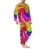 Colorido Tie Dye Pijama Define Rainbow Swirl Art Bonito Macio Pijamas Casal Mangas LG Retro Noite 2 Peças Roupa de Dormir Tamanho Grande h2v6 #