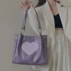 Y2K handväska kvinnor hjärta tryck mjuk pu läder axel väska stor kapacitet på väska lyxig dam shopping väska 2024 240320