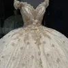 Leichte Champagner-Vestidos De XV Anos Quinceanera-Kleider aus der Schulter, Applikation, Spitze, Perlen, Pailletten, mexikanische Sweet-16-Kleider