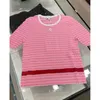 2024 blusas femininas nova primavera outono listra roxo doce o-pescoço camisola feminina manga curta senhoras pulôver casual fino malha jumper