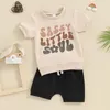 Kläder sätter baby pojke shorts set sassy små själ bokstäver tryck t-shirt elastisk kostym småbarn sommardräkt