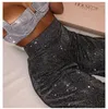 Women's Pants High Waist Glitter Women Silver Sparkly Flare Sequined Trousers Y2k Shiny Highstreet Sequin Straight 2024