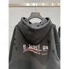 24SS Desginer Balanciaganess Hoodie Baleciaga Erken Sonbahar Yeni B Ailesi Kola Dalga Hasarı Baskı Erkek ve Kadın UNISEX DERRECİ TERRY HOO