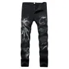 Fi tête de loup motif imprimé jambe droite noir jean pantalon pour hommes Denim coupe ajustée Cowboys pantalon jeune homme Jogging pantalon 1633 #