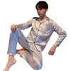 uomini Loungewear Set risvolto camicia a maniche Lg Top elastico in vita pantaloni Lg Set monopetto indumenti da notte casual 2 pezzi / set m5fd #