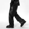 Män 3D Pocket Loose Casual Vintage Leather Wide Lar Cargo Pants Man Streetwear Fi Straight Motorcycle Pants Byxor M6BC#