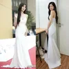 Vintage Long Ivory V-Neck Velvet Celebrity Dresses Mermaid Spaghetti Crepe Pleated Sweep Train Zipper Back Prom Dresses for Women