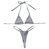 Kvinnors badkläder kvinnors wrap bikini set sexig split push up baddräkt special tyg glänsande mikro för kvinnor tankini set 2 bit