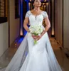 2024 African Wedding Dress for Bride Women Mermaid V-Neck Short Sleeves Lace Satin Bridal Gowns Vestidos De Noiva De Mariage