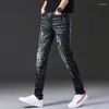 Jeans masculinos Chegada Elastic Denim High Street Splice Arruinado Longo Homem Calças Moda Patch Slim Fit Calças Diárias