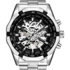 ORKINA Zilver Roestvrij Staal Klassieke Designer Heren Skeleton Horloges Topmerk Luxe Transparant Mechanisch Mannelijke Polshorloge 2107347k