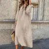 Casual klänningar kvinnor vintage överdimensionerad streetwear bomullslinne skjorta för 2024 vårens höst trendig v hals långärmad maxi klänning