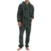 Mannen Fleece Pyjama Lg Mouw Capuchon Zip-up Warme Nachtkleding Loungewear met Zakken Herfst Winter Ondergoed d6vf #