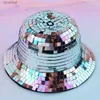 Chapeaux à larges bords Chapeaux de seau Flash miroir Disco chapeau de seau plein paillettes Disco boule chapeau DJ Club Bar unisexe Disco Festival pendentif plage chapeau de pêcheur C24326