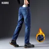 Kubro Automne Hiver Chaud Polaire Stretch Jeans Hommes 2023 Fi Qualité Nouveau Busin Denim Pantalon Droit Flocage Laine Pantalon Y81q #