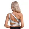 Women's Tanks Camis Womens metallic shiny vest one shoulder crop top sleeveless O-ring disco club ball vest 24326