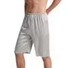 Été hommes maison solide soie Satin pyjamas Shorts pyjamas boxeurs courts bas de nuit vêtements de nuit confortables vêtements de nuit 32H2 #