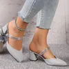 Gold Silver Bling High Heel Pumps Women Fashion Back Strap Slipon Party Shoes Woman Pointed Toe Slingbacks Thickheeled 240321