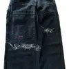 JNCOジーンズY2Kメンズヒップホップレトログラフィック刺繍バギージーンズブラックパンツ新しいハラジュクゴシックハイウエストワイドズボンE1GB＃