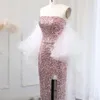 Sequin Sharon Pink dedi Ombre Dubai denizkızı gece elbiseleri tüylü Cape Arapça Kadın Düğün Ellikleri SS514