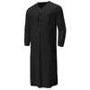 men V-Neck Linen Robe Roll Up Short Sleeve Solid Lg Night Gown Casual Loose Shirt Kaftan Thobe with Pocket v8iX#