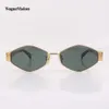 Gold Metal Frame Polygon Sunglasse with Green Lens Fashion Sunglases for Usisex Outdoor Eyewear UV Protection 240314