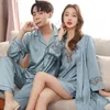 Men Stain Silk Pyjama Set Hommes Vêtements de nuit Hommes Sexy Doux Homme Chemise de nuit en satin confortable Couples Lounge Pyjama Nightwear Home Lovers 80Y4 #