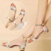 Mode Gold Silber Damen Sandalen Low Heels lässige Schuhe Frau Open Toe Summer Square Female Knöchelriemenabdeckung 240320