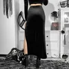Saias vintage preto veludo split estética sexy cintura alta arco bodycon saia longa elegante e menina punk partywear roupas jy21507