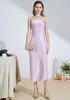 Casual Dresses Fashion Sweet Pink Lavender Artificial Silk Dress Summer Women Elegant Acetate Satin Spaghetti Strap Chiffon Vestidos