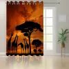 Gordijnen Afrika Gordijnen Safari Dier met Giraffe Crew met Majestueuze Boom bij Zonsopgang in Kenia Woonkamer Decor Slaapkamer Oranje