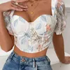 Damesblouses 2024 Sexy Kant Korte blouse met pofmouwen Op de rug Geborduurd Doorzichtig Mooie crop top Dames Vakantie Kust Blusas Overhemden