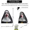 Masks Halloween Creepy Nun Mask Masquerade Cosplay Horror Nun Latex Mask Halloween Helmet Party Open Mouth Nun Costume Role Play Props