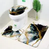Mats Bathroom Rug Set Coloured Marble Textured Bath Mat Flannel NonSlip Foot Mat Toilet Cover Carpet Bathroom Decoration Accessories