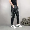 idopy New Arrival Autumn Winter Mens Korean Hip Hop Faux Leather Harem Pants Drawstring Elastic Waist PU Leather Joggers u93u#