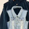 Herrtröjor modedesign sammet med jeans lapptäcke high street velor tröja överdimensionerade hiphop pullover hoody toppar