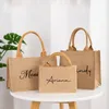 Drop Custom Name Jute Bag Handbag Burlap Shopping Tote Boutique Business Print Giveaway Wedding Party Presentväskor 240320