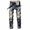 Hombres Jeans Streetwear Ripped Denim Pantalones Tendencia Pantalones Agujero Arruinado Casual Biker Destruido Regular Straight W4SS #