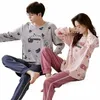 Frühling Neue Pyjamas Frauen LG Ärmeln Hosen Nachtwäsche Set Nette Pullover Student Paar Loungewear Rundhals Männer Homewear r8h1 #