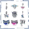 925 Silver över gränsen Hot Selling Butterfly, Dragonfly, Bee, Owl, Pendant Pärlor, DIY smycken Tillbehör Partihandel gratis frakt