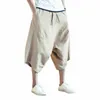 Homens Harajuku Harem Pants 2023 Mens Verão Cott Linho Corredores Calças Masculinas Vintage Estilo Chinês Soild Cor Bezerro-Comprimento Calças c2F7 #